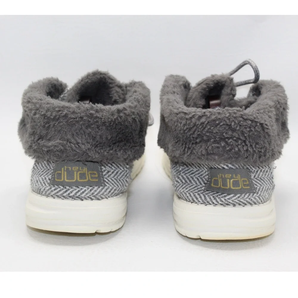 Hey Dude Britt Herringbone‎ Grey Faux Fur Lined Ankle Boots Womens 9 121773133